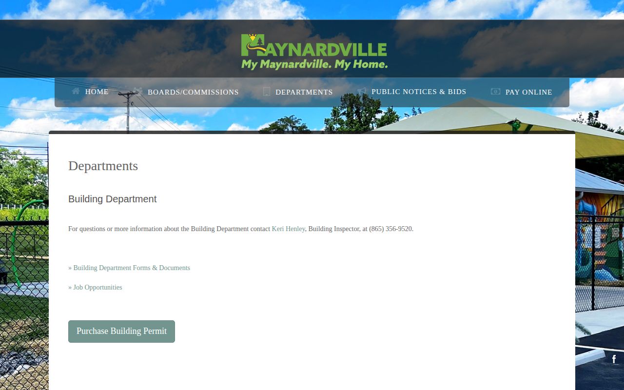 Maynardville official departments page for police and city record contact